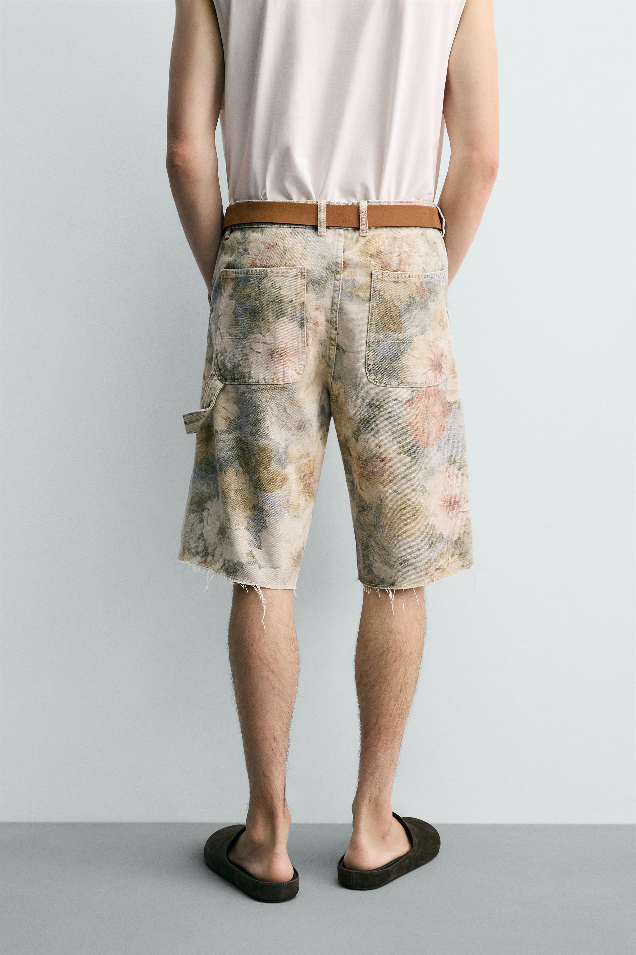 WASHED FLORAL PRINT RELAXED FIT SHORTS